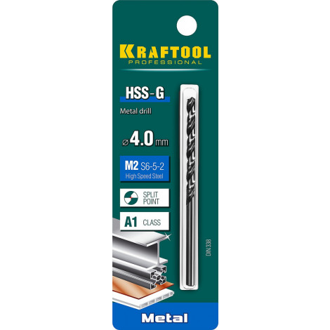 Сверло по металлу KRAFTOOL d=4 мм HSS-G DIN 338 29651-4